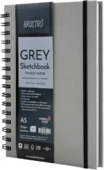 brustro toned paper grey sketchbook | a5, 120 gsm | 60 sheets/120 pages |wiro bound, spiral, drawing, sketching, acid free paper, dry media, mandala art, graphite, charcoal, colour pencils, gel pens
