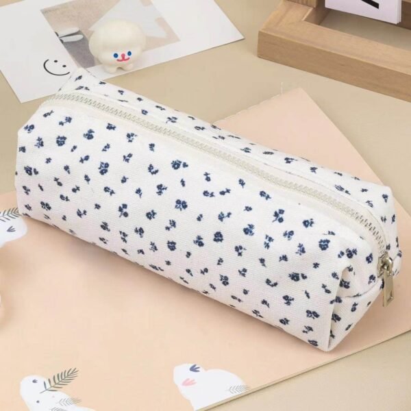 little red book ins style cream small floral canvas pencil case – high value cosmetic & makeup storage bag, large capacity zipper organizer classic white polka dot