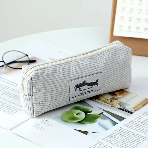 simple ins shark embroidered pencil case cute high value student stationery storage bag light grey