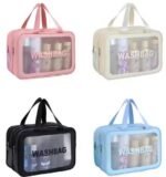 dry and wet separate large capacity cosmetic bag portable travel storage bag transparent skin care bag for toiletries,waterproof & draining make up bags,pvc thickened wash bag for women men(31*15*21cm) blue