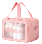 dry and wet separate large capacity cosmetic bag portable travel storage bag transparent skin care bag for toiletries,waterproof & draining make up bags,pvc thickened wash bag for women men(31*15*21cm) pink