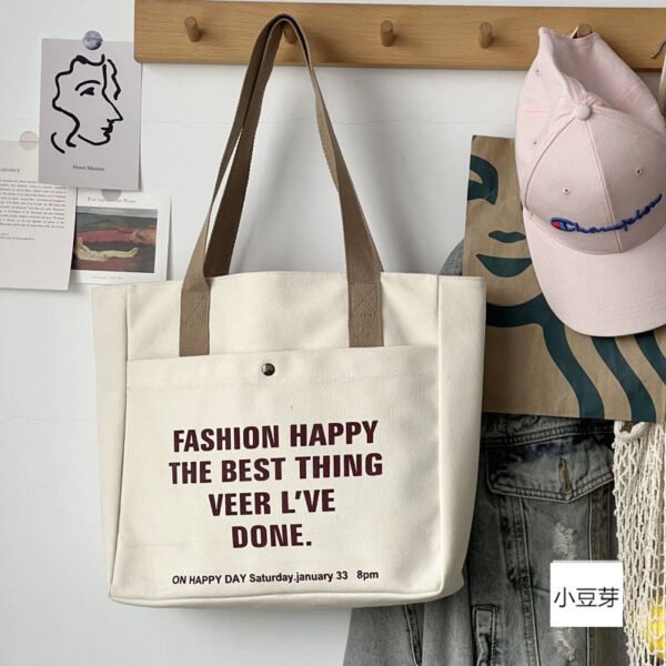 fashionable casual large capacity shoulder bag shoppers canvas letter fashion harajuku zipper print handbag cheap woman fsb 13 white