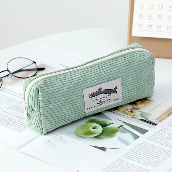 simple ins shark embroidered pencil case cute high value student stationery storage bag green