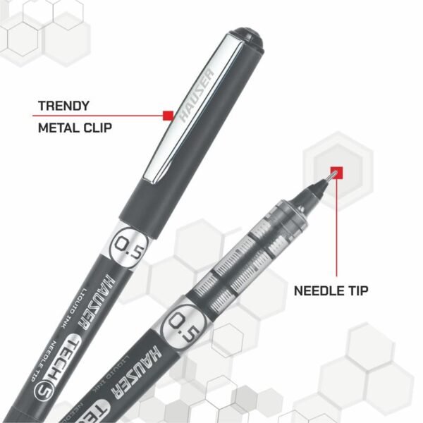 hauser tech 5 gel pen black ink tip size 0.55 mm | liquid ink with german technology | comfortable grip with smudge free writing | sturdy, refillable pen | blue ink 1pcs