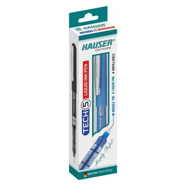 Hauser Tech 5 Gel Pen Black Ink Tip Size 0.55 mm | Liquid Ink With German Technology | Comfortable Grip With Smudge Free Writing | Sturdy, Refillable Pen | Blue Ink - 1pcs