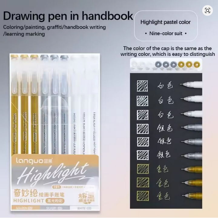 languo 9 color highlighters pen shiny bling pen for diary notebook painting drawing writing student art stationary supplies hilight languo 9 color highlighters pen shiny bling pen for diary notebook painting drawing writing student art stationary supplies hilight
