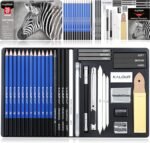 kalour pdas drawing sketching pencil set, 36 pro art pencil kit, 12 graphite pencils (8b 5h), black & white charcoal pencils, charcoal sticks, stumps, eraser, sharpener, tutorial, art supplies