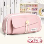 large capacity three layer pencil case cute canvas pen pouch bag cosmetic bag portable storage bag for teen students office school supplies pink