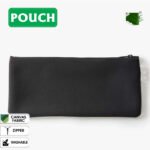 premium pouch pencil bag for cosmetics, mobile, coins off white canvas with zipper, 8x4.5 inches black
