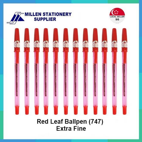 red leaf 747 black ball pen extra fine 0.7mm dx hard crystal 12 pcs red