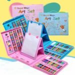 super mega 208 piece kids art set with paints, crayons, markers high quality art supplies for drawing and painting blue