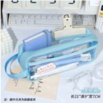 transparent large capacity visible zipper pencil case simple ins junior high school students stationery case solid color pencil case for men and women blue