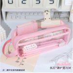 transparent large capacity visible zipper pencil case simple ins junior high school students stationery case solid color pencil case for men and women pink