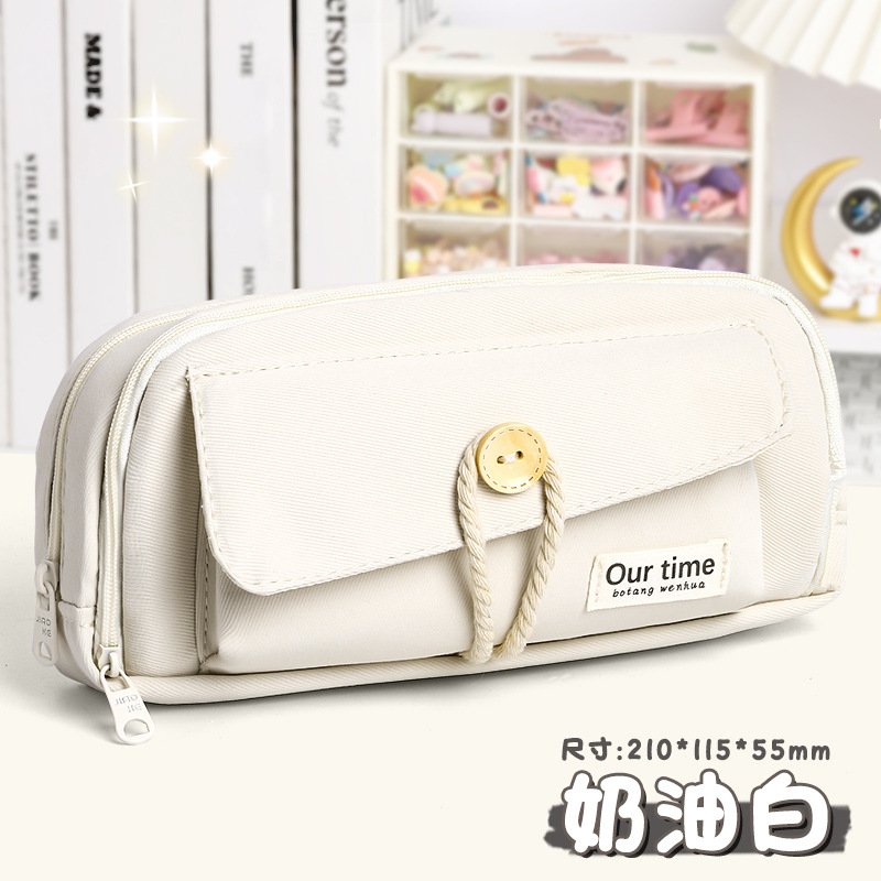 large capacity three layer pencil case cute canvas pen pouch bag cosmetic bag portable storage bag for teen students office school supplies white large capacity three layer pencil case cute canvas pen pouch bag cosmetic bag portable storage bag for teen students office school supplies white