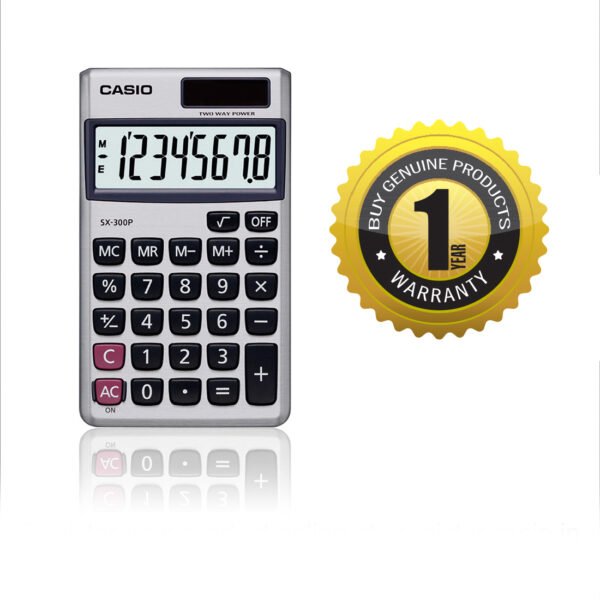 Casio SX-300P-W Solar and Battery Powered Mini Calculator - Silver