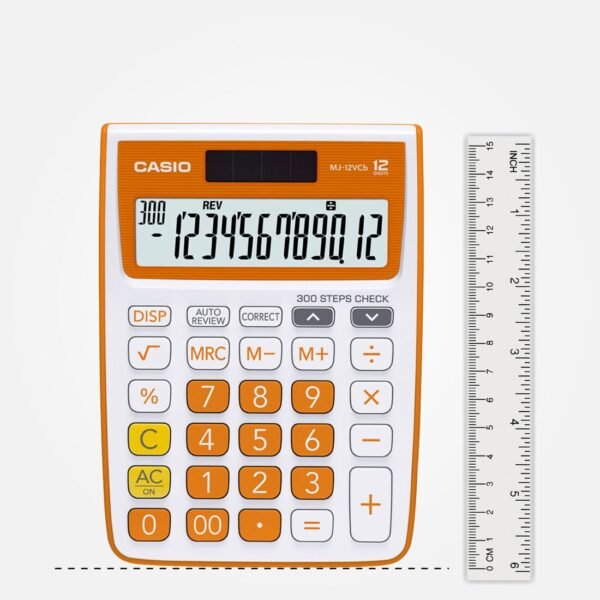 Casio MJ-12VCB-RG Solar and Battery Powered Basic Calculator - White::Orange