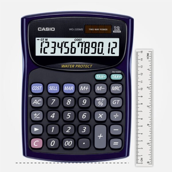 Casio WD-220MS-BU Solar and Battery Powered Basic Calculator - Blue