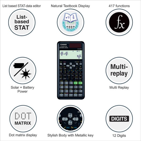 Casio FX-991ES PLUS-2 Scientific Calculator - Solar and Battery Powered-Black