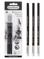 acmeliae professional charcoal ceremony set of 3 pieces soft medium and hard charcooal black drawing pencil for illustration, shading, blending, sketching