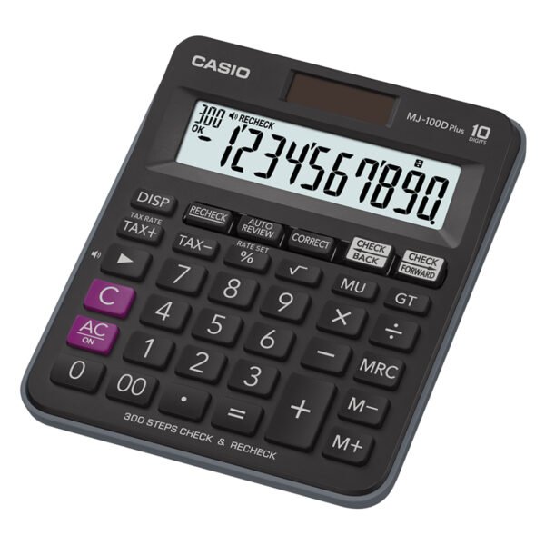 Casio MJ-100D PLUS-BK Solar and Battery Powered Desktop Calculator - Black