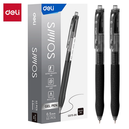 deli eg075 bk retractable office gel pen 0.5mm black ink 12 pcs