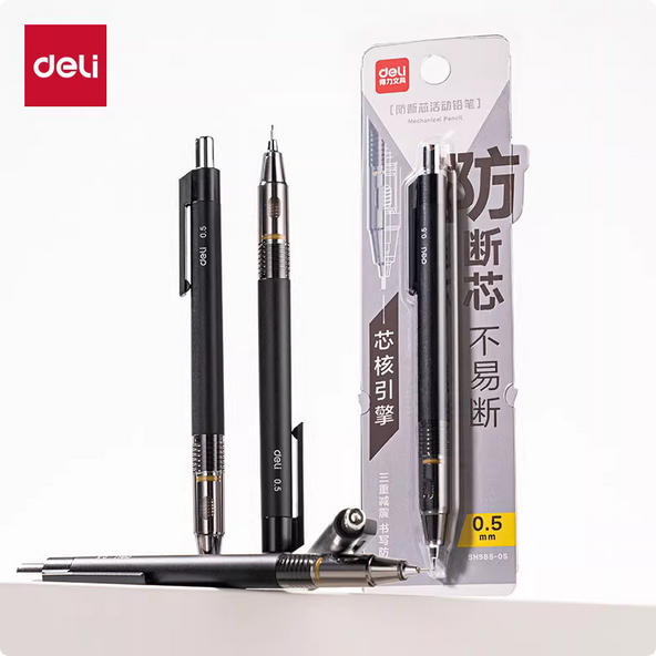 deli sh985 05 mechanical pencil with anti breakage core, 0.5mm (card), comes with eraser, student stationery
