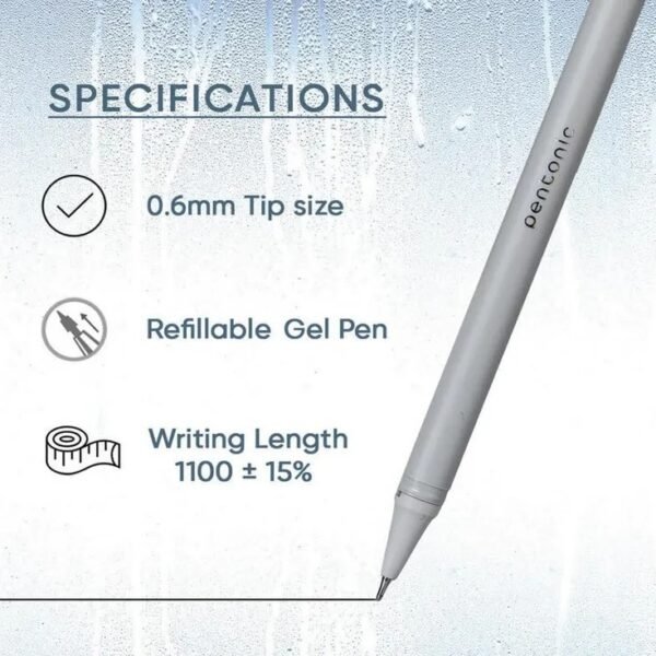 pentonic frost 0.6 mm refillable gel pen | pastel grey body black ink set of 10