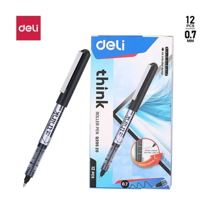 deli eq20520 roller pen black ink – 12 pcs smooth writing pens for school & office use