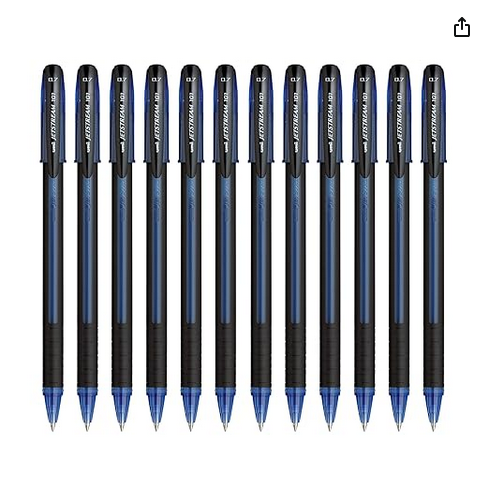 uni ball jetstream sx 101 0.7mm roller ball pen black / blue ink, pack of 12