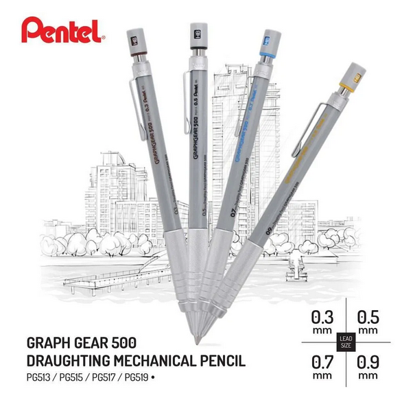 pentel graphgear 500 drafting mechanical pencil engineering automatic pencil with eraser for pro pens 0.3 0.5 0.7 0.9 mm