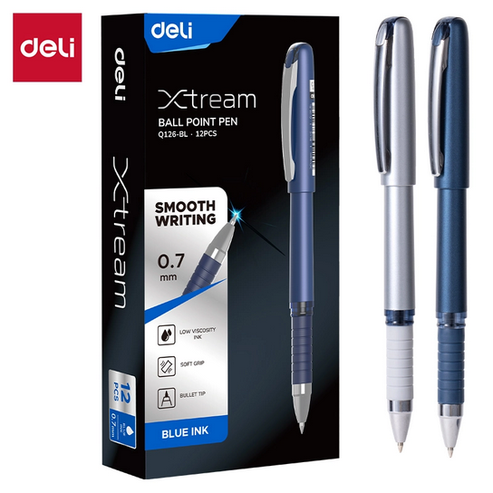 deli eq126 bl ballpoint pen 0.7 mm blue ink pen 12 pcs
