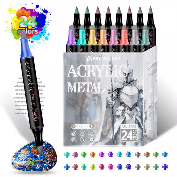 art walker paint marker pen, metallic colors medium point tip art markers, marker pen set for rocks, ceramic, glass, wood, fabric, canvas, mugs acrylic metal pen