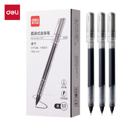 deli sf855 roller pen 0.5mm black 12pcs