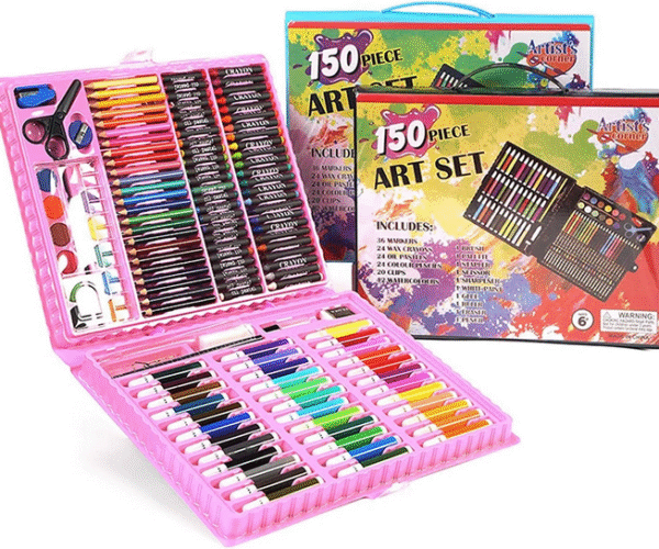150 piece deluxe art set for kids with pencils, markers, crayons, pastels, and more new, high quality drawing and painting supplies