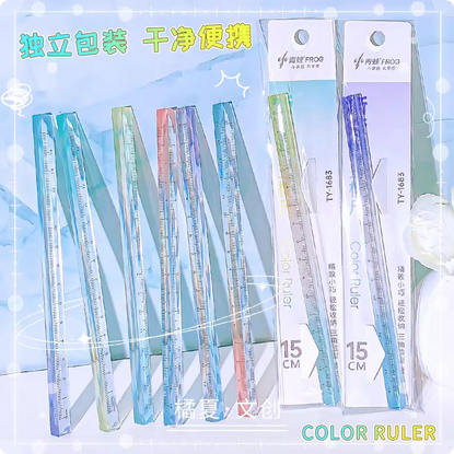 frog gradient triangular ruler transparent clear scale painting measuring ruler student learning supplies 15cm