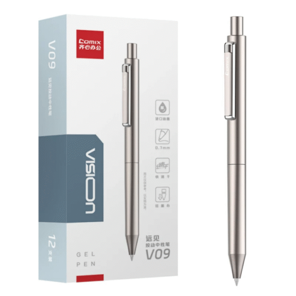 comix v09 vision all metal click gel pens 0.7mm black ink