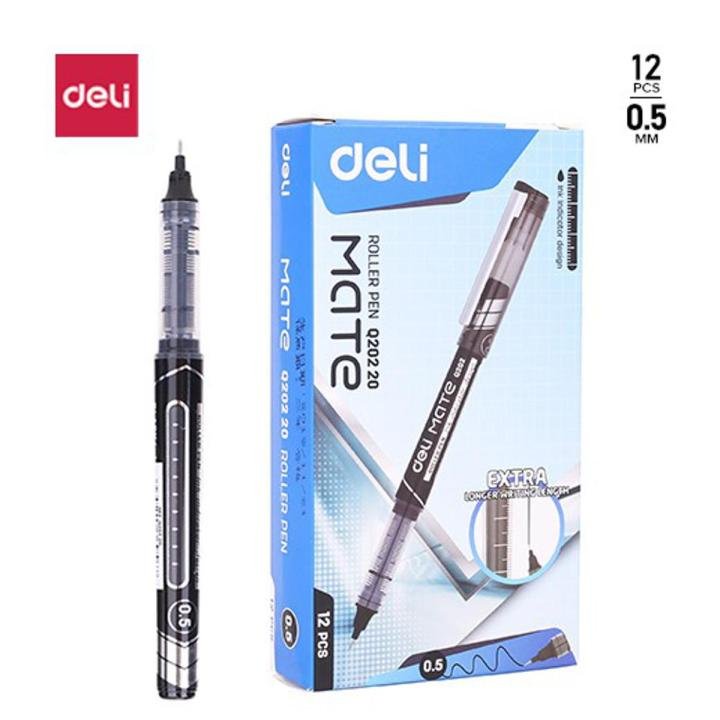 deli eq20220 mate roller pen 0.5mm black | smooth writing | pack of 12 pcs