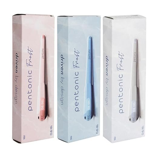 pentonic frost 0.6 mm refillable gel pen | pastel grey body black ink set of 10