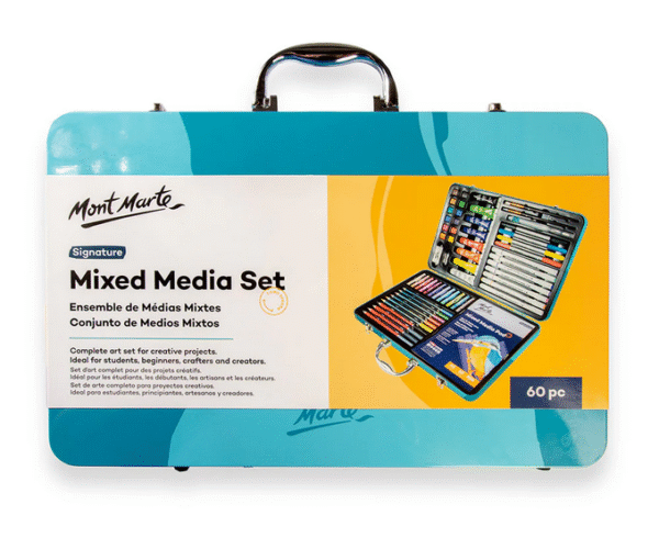 mont marte mixed media art set signature 60pc portable art kit designed for students, beginners, and creators.