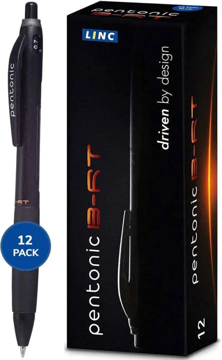 pentonic brt 0.7mm retractable ball point pen black/blue/red ink pack of 12pcs