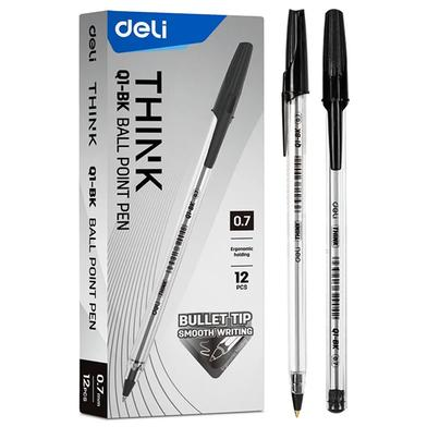 deli eq1 bk think 0.7mm ball point pen black ink 12pcs