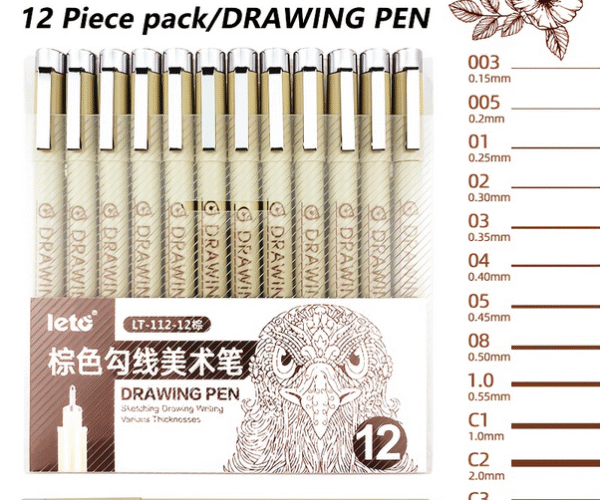 brown drawing pen student waterproof hook line pen art student animation design special comic stroke marker pen set 12 pcs