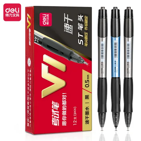 deli v1 press neutral pen fast dry test 0.5mm water based black carbon writing pen press type large capacity stationery