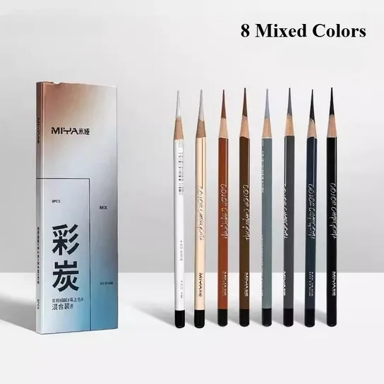 miya colorful charcoal pencils 8 mixed colors set 4mm soft core sketching pencils black white brown grey skin colors included