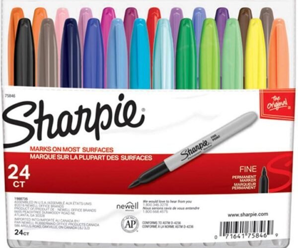 sharpie permanent markers, fine point, assorted colors, 24 count