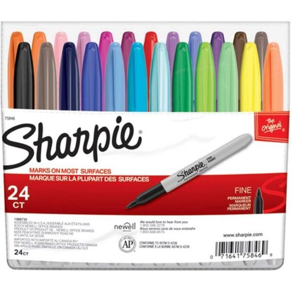 sharpie permanent markers, fine point, assorted colors, 24 count