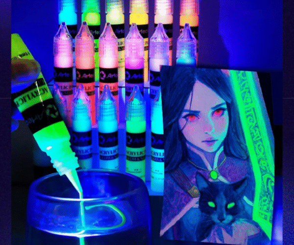 artecho acrylic paint set glow & neon 18 colors, 11ml