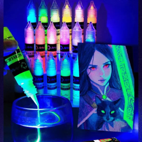 artecho acrylic paint set glow & neon 18 colors, 11ml