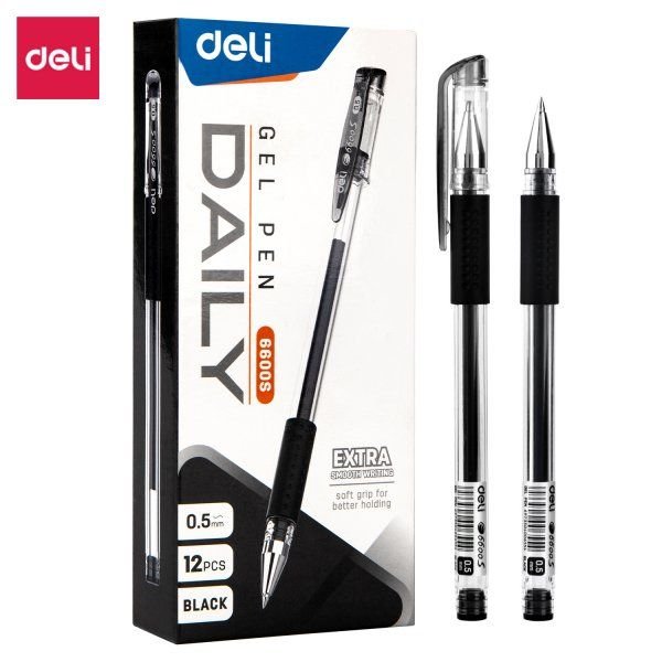 deli e6600s 0.5mm extra smooth gel ink pen 12 pack black high quality writing tool