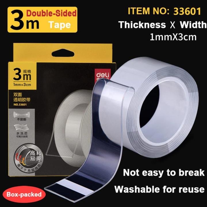 deli 33601 high quality double sided nano magic tape 3m, 1mm thickness, washable office adhesive tape